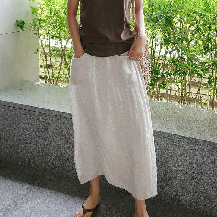 Women Slit Cotton Linen Wide Leg Cropped Pants - ZYLIRA