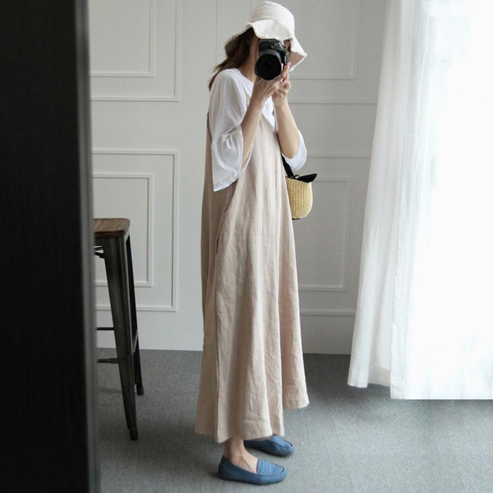 Women Solid Loose Wide Leg Casual Linen Sleeveless Jumpsuits - ZYLIRA