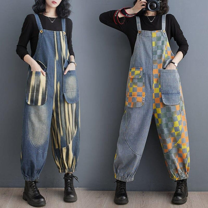 Women Spring Casual Print Loose Denim Jumpsuit - ZYLIRA