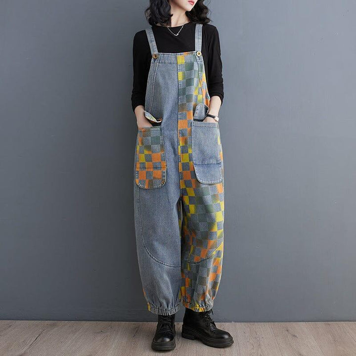 Women Spring Casual Print Loose Denim Jumpsuit - ZYLIRA