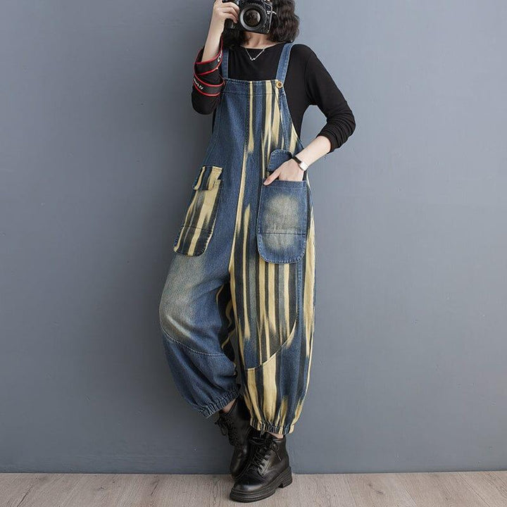 Women Spring Casual Print Loose Denim Jumpsuit - ZYLIRA