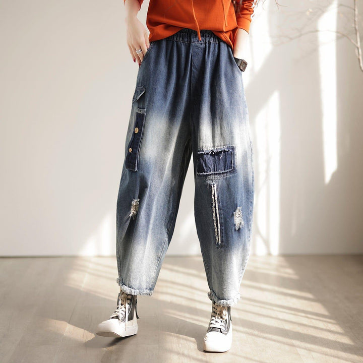 Women Spring Casual Ripped Patchwork Jeans - ZYLIRA