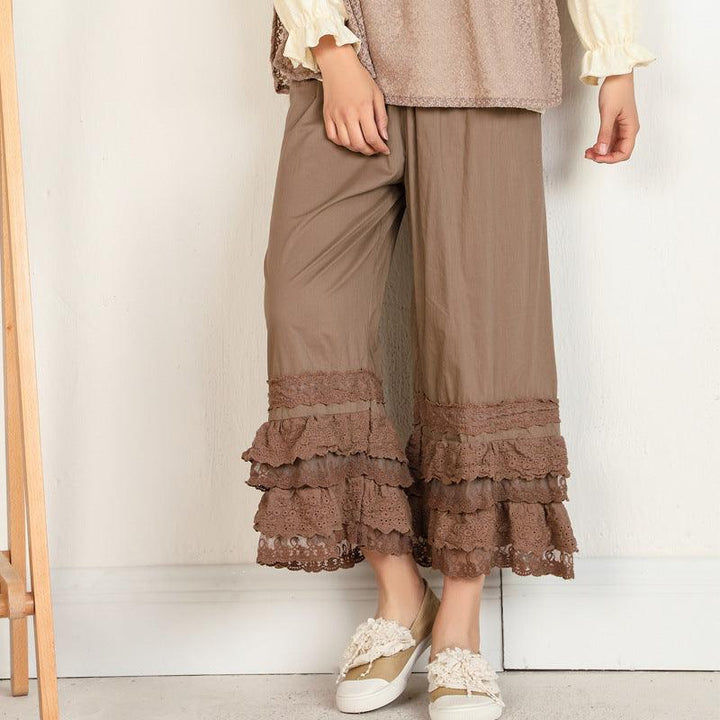 Women Spring Cotton Ruffle Bottom Wide Leg Pants - ZYLIRA