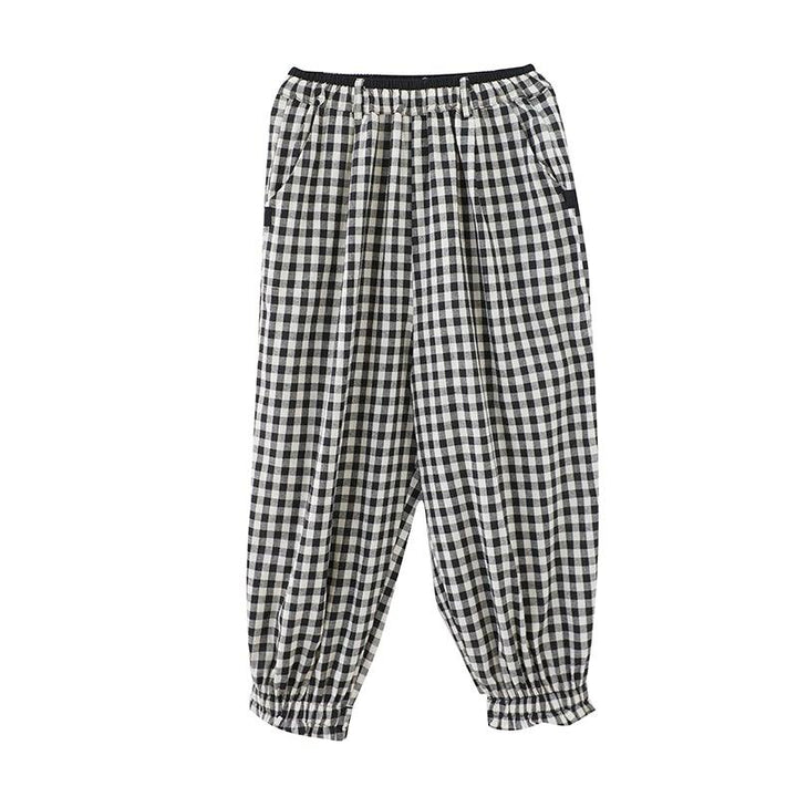 Women Spring Loose Plaid Linen Harem Pants - ZYLIRA