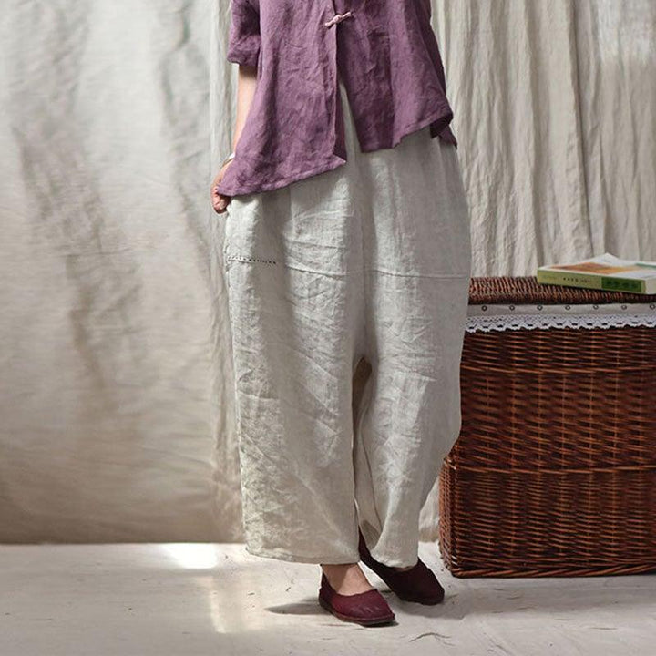 Women Spring Retro Plus Size Casual Linen Pants - ZYLIRA