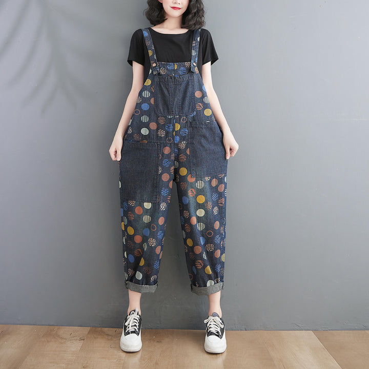 Women Spring Summer Retro Pots Loose Denim Harem Jumpsuit - ZYLIRA