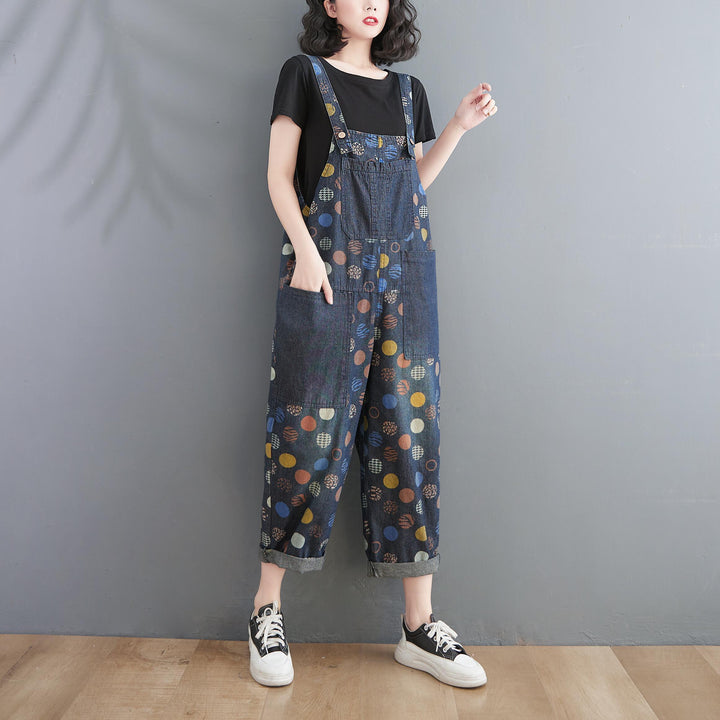 Women Spring Summer Retro Pots Loose Denim Harem Jumpsuit - ZYLIRA