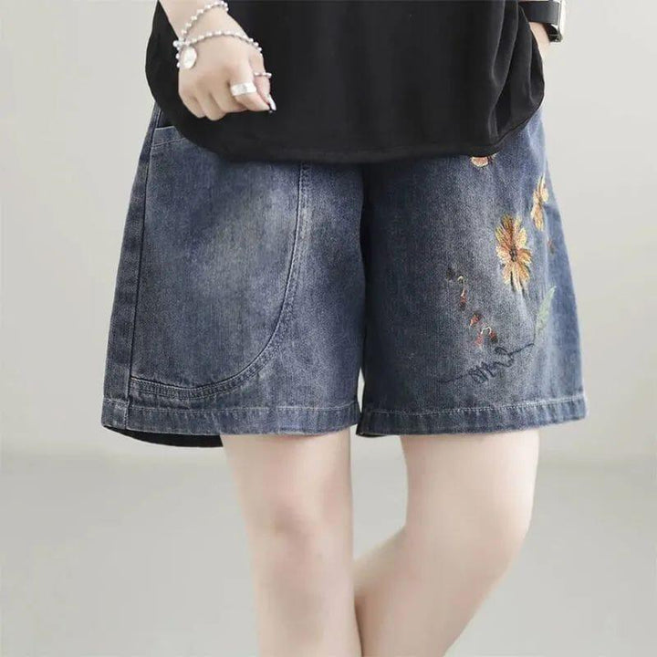 Women Summer Casual Embroidery Loose Denim Shorts - ZYLIRA