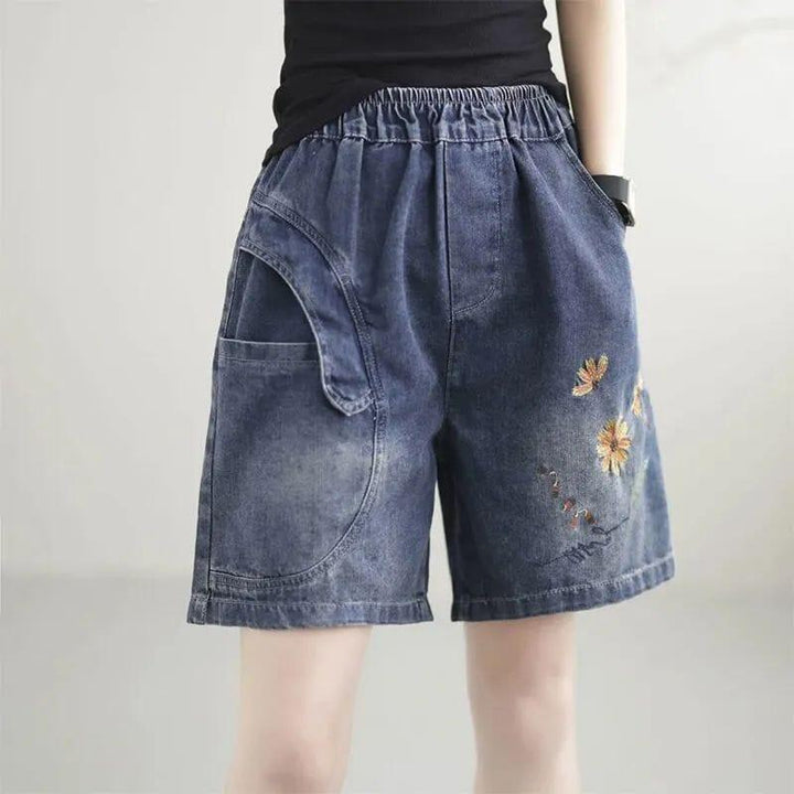 Women Summer Casual Embroidery Loose Denim Shorts - ZYLIRA