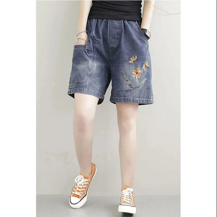 Women Summer Casual Embroidery Loose Denim Shorts - ZYLIRA