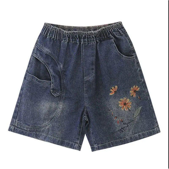 Women Summer Casual Embroidery Loose Denim Shorts - ZYLIRA