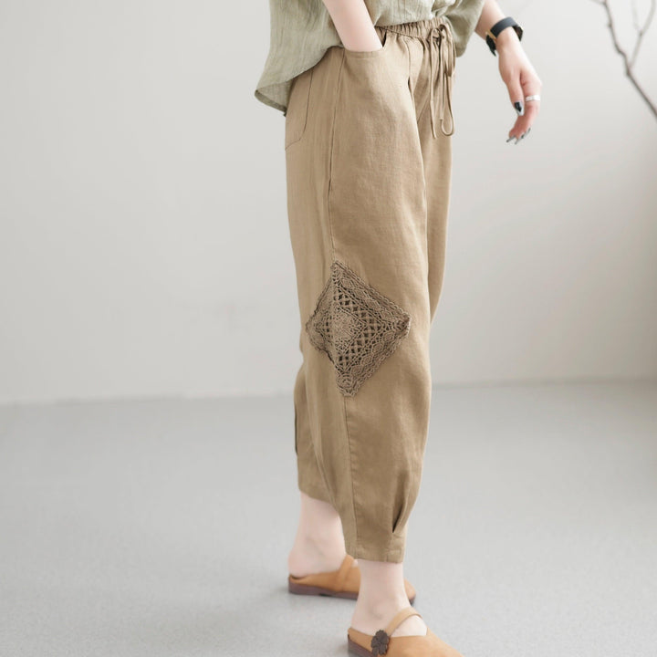 Women Summer Casual Loose Hollow Thin Linen Pants - ZYLIRA