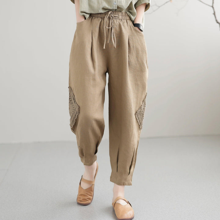 Women Summer Casual Loose Hollow Thin Linen Pants - ZYLIRA