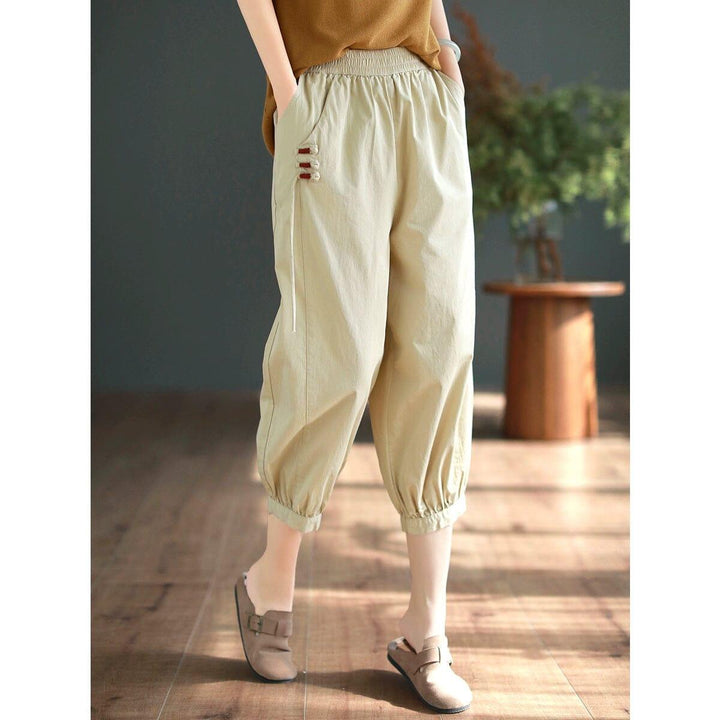 Women Summer Cottotton Solid Calf-length Harem Pants - ZYLIRA