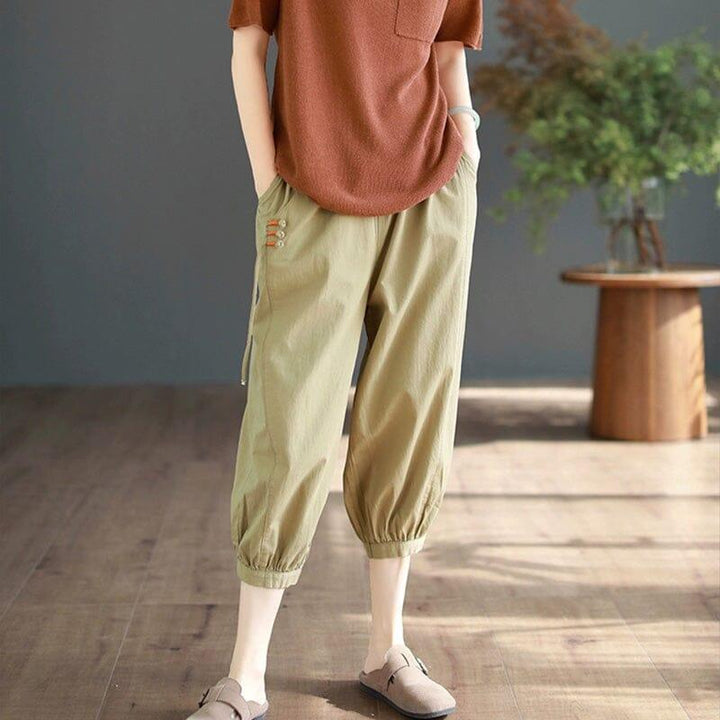 Women Summer Cottotton Solid Calf-length Harem Pants - ZYLIRA