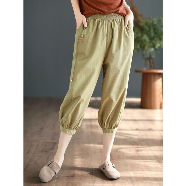 Women Summer Cottotton Solid Calf-length Harem Pants - ZYLIRA