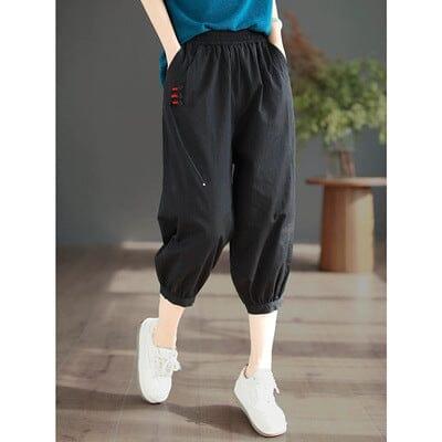 Women Summer Cottotton Solid Calf-length Harem Pants - ZYLIRA