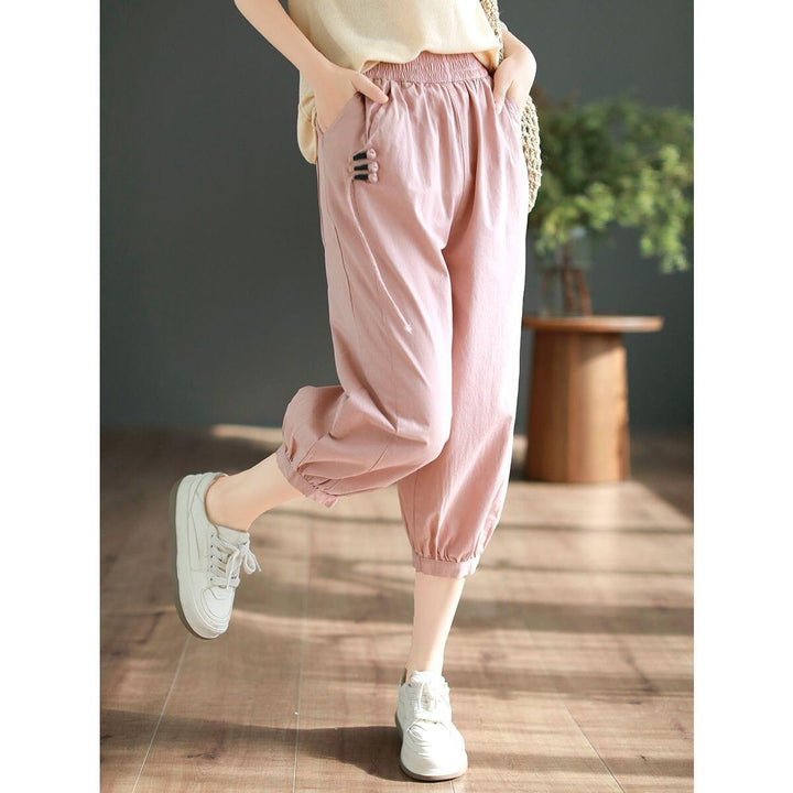 Women Summer Cottotton Solid Calf-length Harem Pants - ZYLIRA