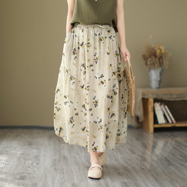 Women Summer Floral Print Casual A-Line Skirt - ZYLIRA