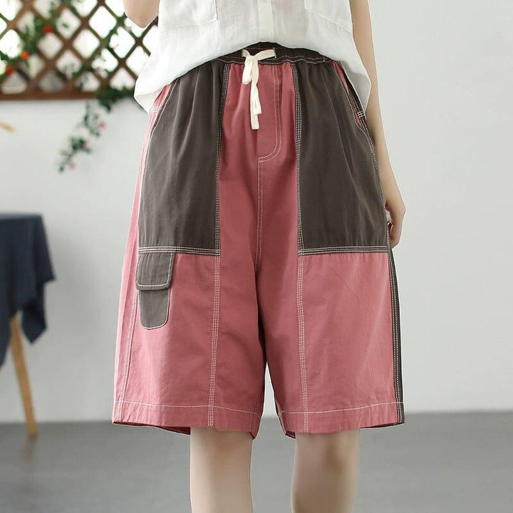 Women Summer Loose Patchwork Cotton Shorts - ZYLIRA