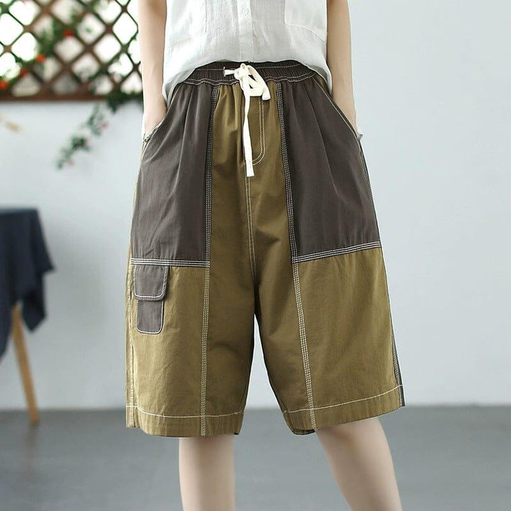 Women Summer Loose Patchwork Cotton Shorts - ZYLIRA