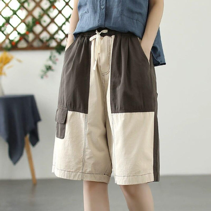 Women Summer Loose Patchwork Cotton Shorts - ZYLIRA