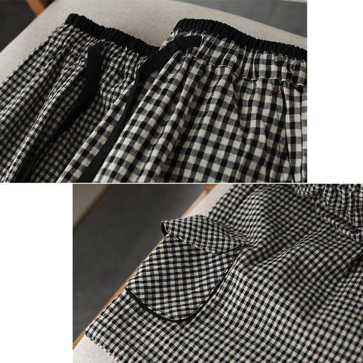 Women Summer Loose Plaid Cotton Loose Shorts - ZYLIRA