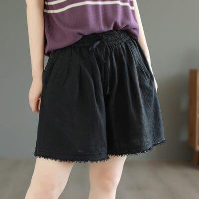 Women Summer Loose Solid Linen Trim Casual Shorts - ZYLIRA