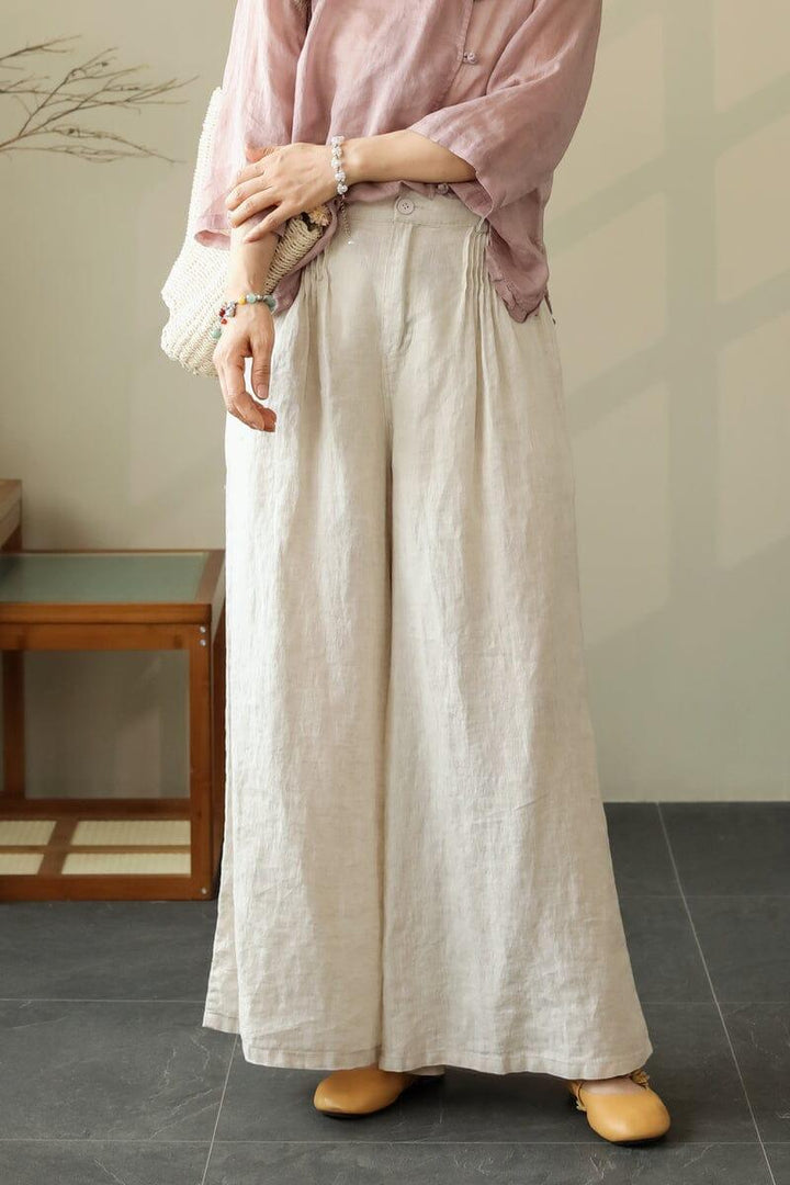 Women Summer Minimalist Linen Wide Leg Pants - ZYLIRA