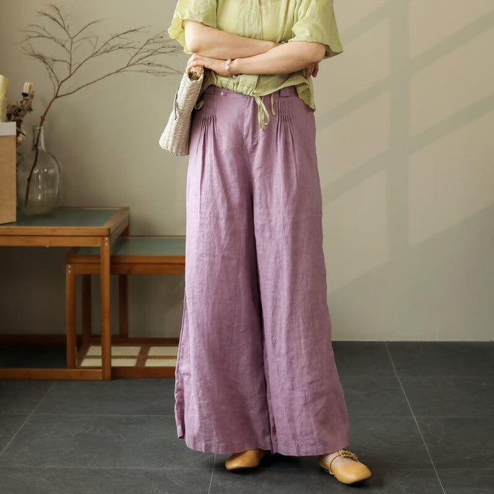 Women Summer Minimalist Linen Wide Leg Pants - ZYLIRA