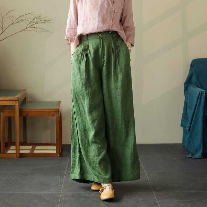 Women Summer Minimalist Linen Wide Leg Pants - ZYLIRA