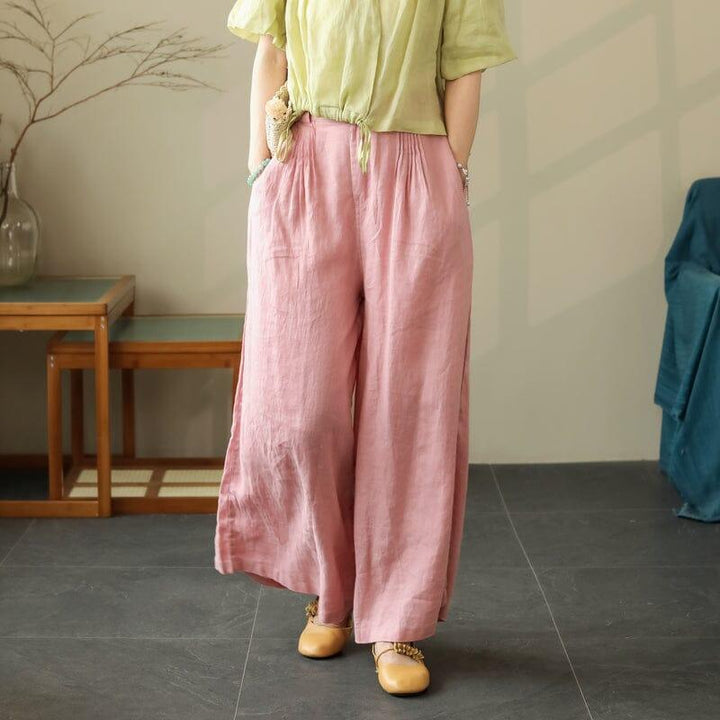 Women Summer Minimalist Linen Wide Leg Pants - ZYLIRA