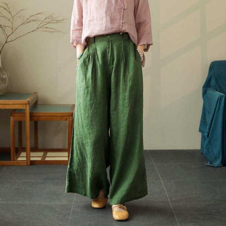 Women Summer Minimalist Linen Wide Leg Pants - ZYLIRA