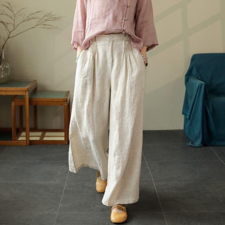 Women Summer Minimalist Linen Wide Leg Pants - ZYLIRA