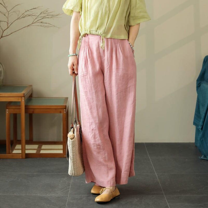 Women Summer Minimalist Linen Wide Leg Pants - ZYLIRA