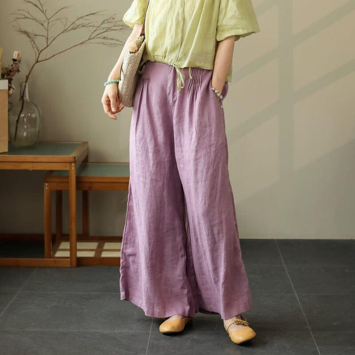 Women Summer Minimalist Linen Wide Leg Pants - ZYLIRA