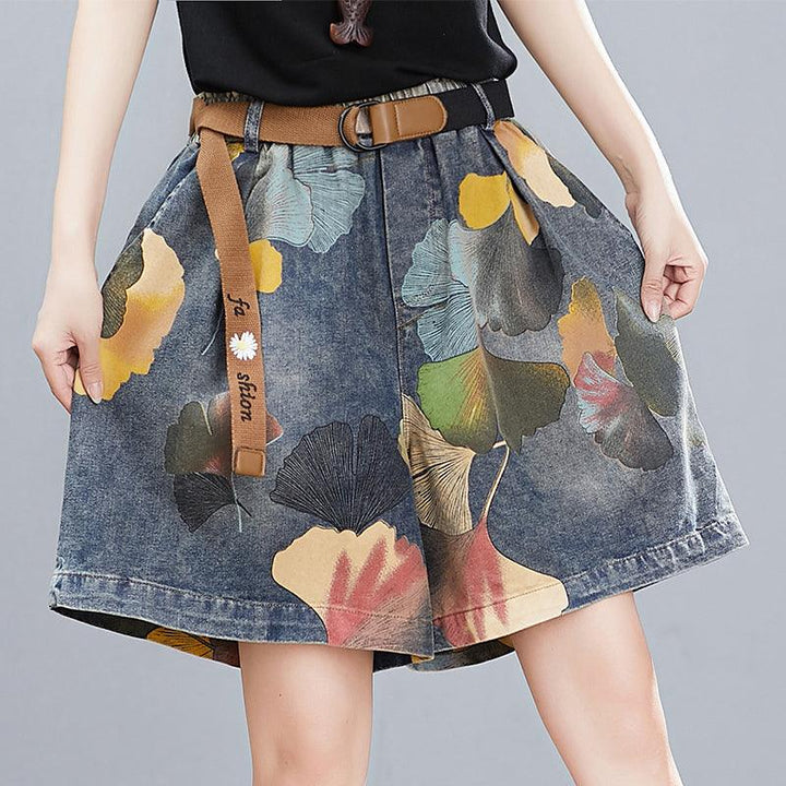 Women Summer Retro Floral Printed Denim Loose Shorts - ZYLIRA