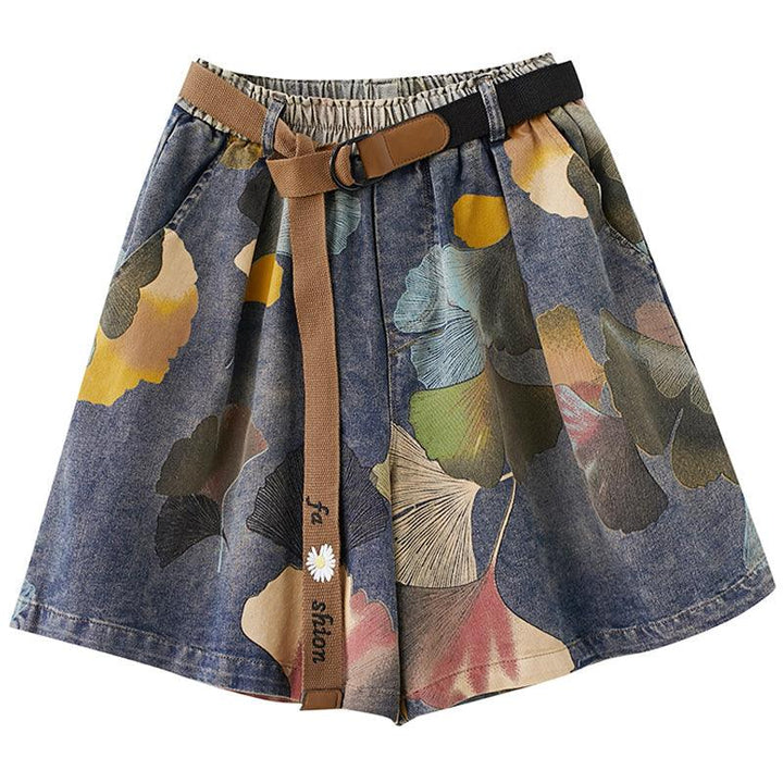 Women Summer Retro Floral Printed Denim Loose Shorts - ZYLIRA