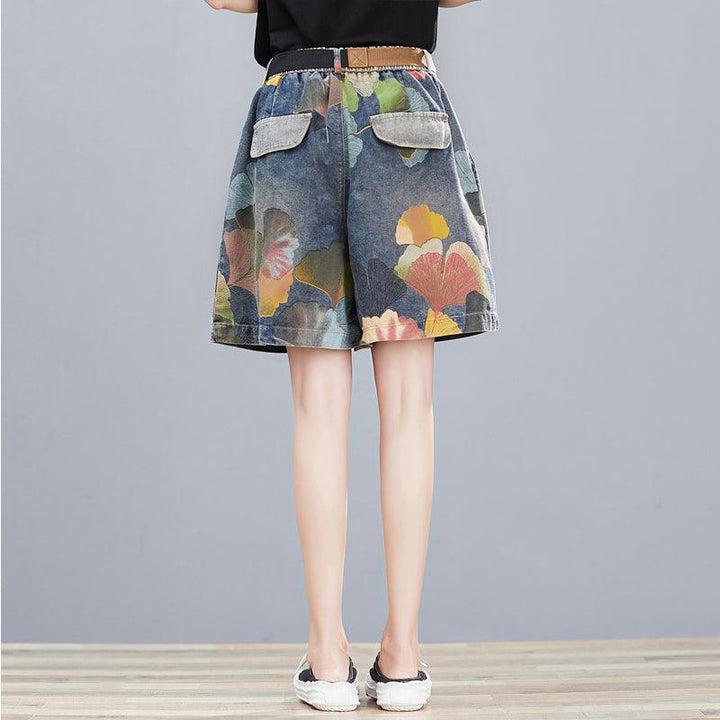 Women Summer Retro Floral Printed Denim Loose Shorts - ZYLIRA