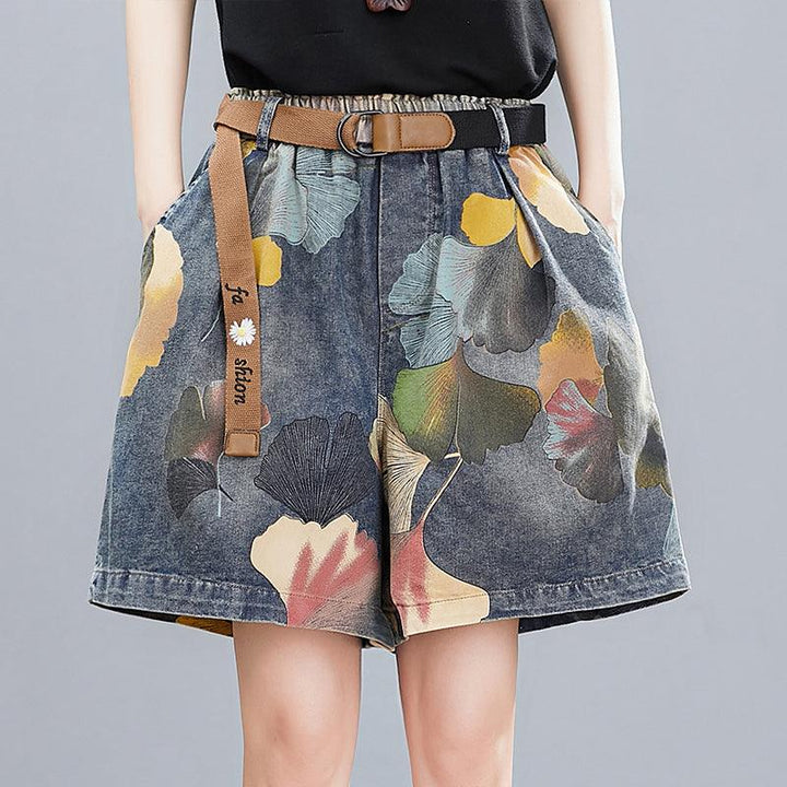 Women Summer Retro Floral Printed Denim Loose Shorts - ZYLIRA