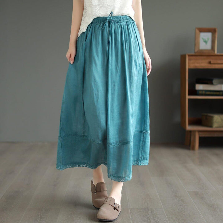 Women Summer Retro Linen A-Line Skirt - ZYLIRA