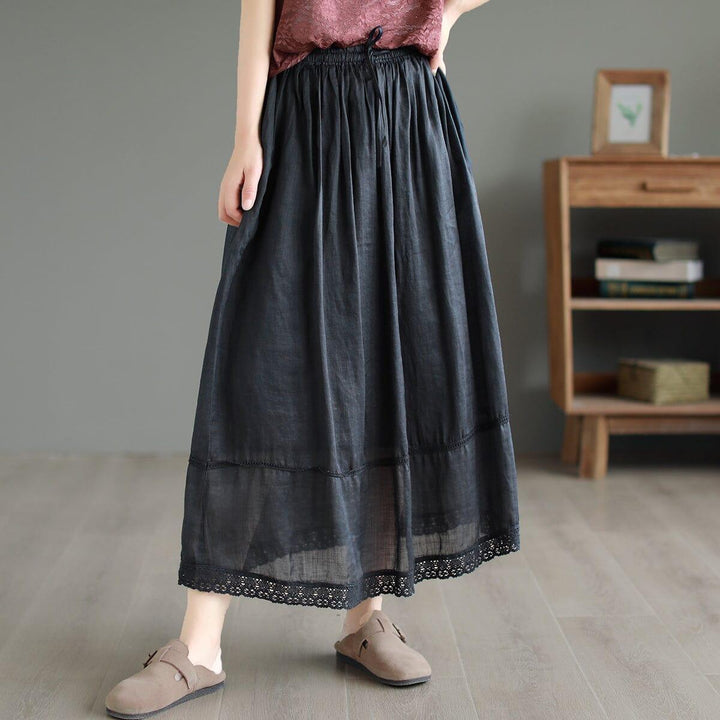 Women Summer Retro Linen A-Line Skirt - ZYLIRA