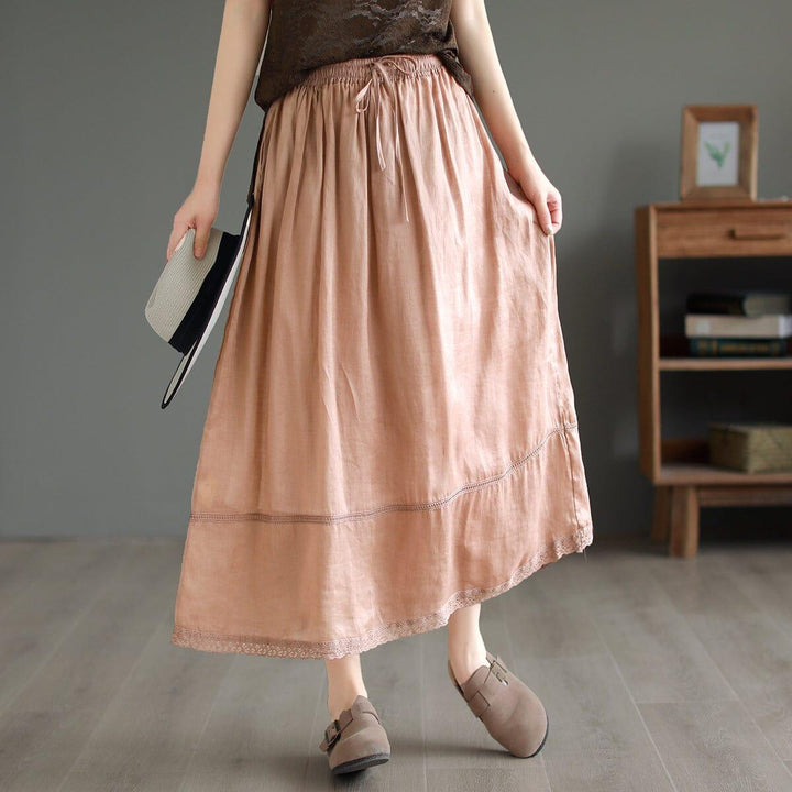 Women Summer Retro Linen A-Line Skirt - ZYLIRA