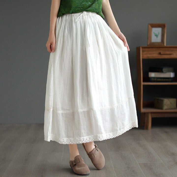 Women Summer Retro Linen A-Line Skirt - ZYLIRA