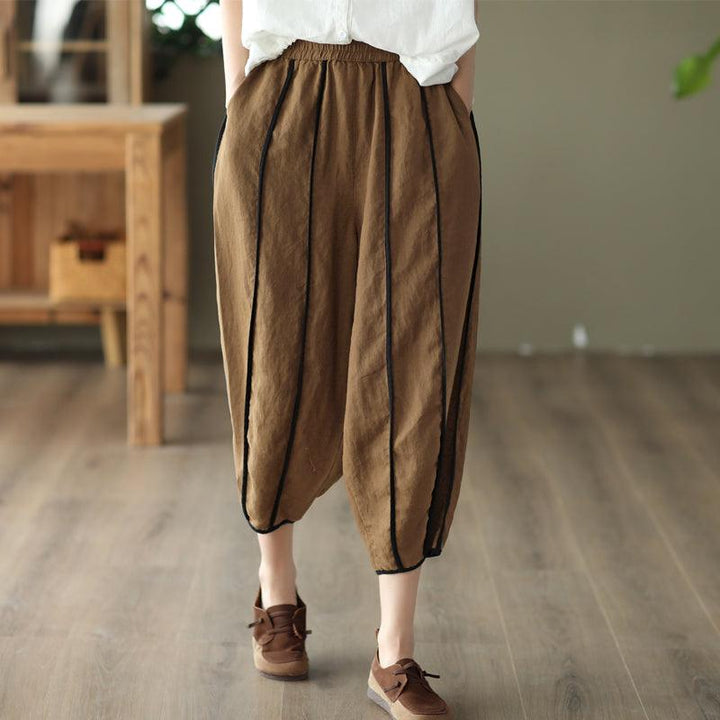 Women Summer Retro Loose Bloomers Stripe Thin Linen Pants - ZYLIRA