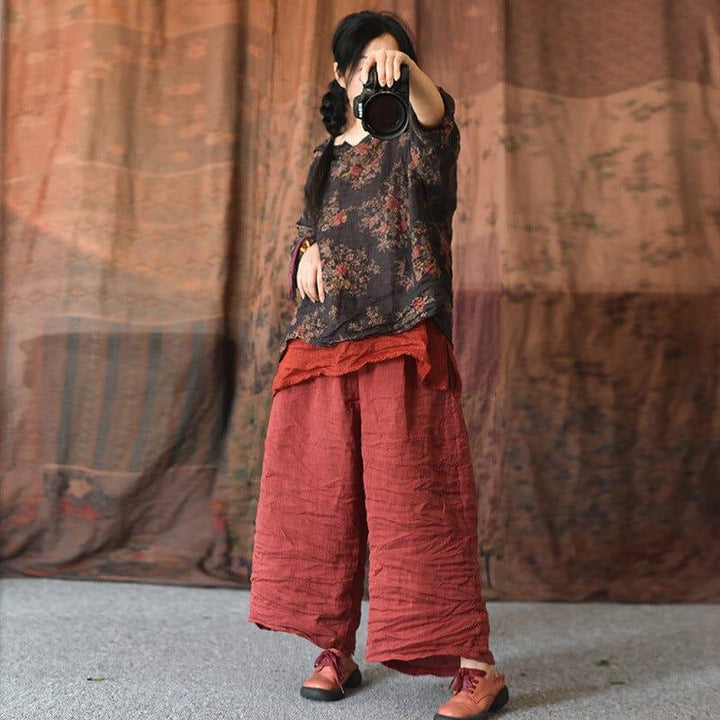 Women Summer Retro Loose Linen Wide Leg Pants - ZYLIRA