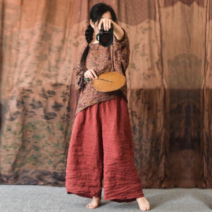 Women Summer Retro Loose Linen Wide Leg Pants - ZYLIRA