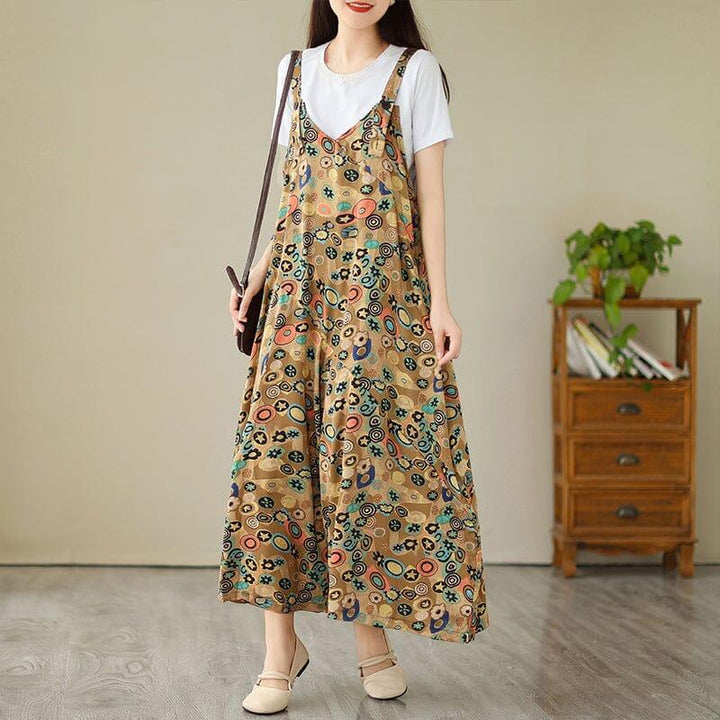 Women Summer Retro Print Loose Casual Jumpsuit - ZYLIRA