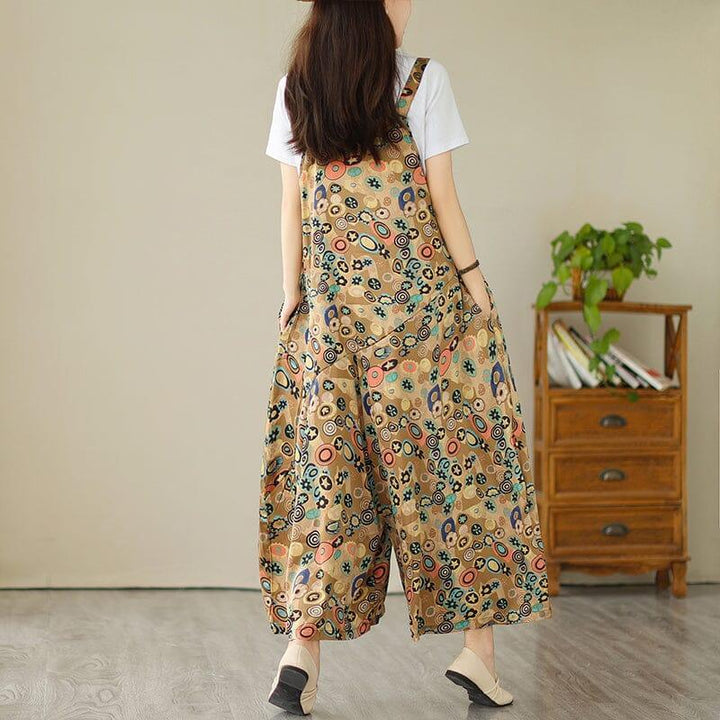 Women Summer Retro Print Loose Casual Jumpsuit - ZYLIRA