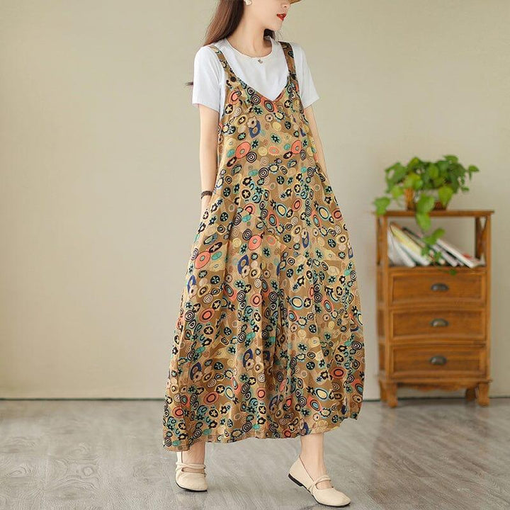 Women Summer Retro Print Loose Casual Jumpsuit - ZYLIRA